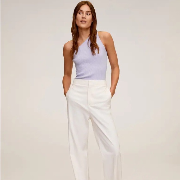 MANGO TOP ASYMMETRIC RIBBED Size S Color: ECRU/OFF WHITE - Picture 8 of 9